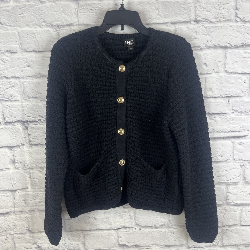 I.N.C. International Concepts Black Textured Cardigan Old Money Dark Academia PL